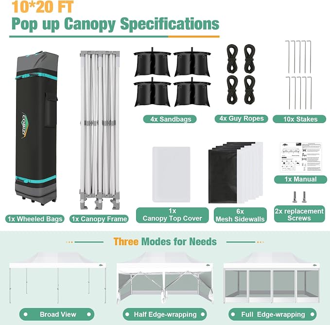 COBIZI 10x20 Canopy Tent, Heavy Duty Pop up Canopy - Image 5