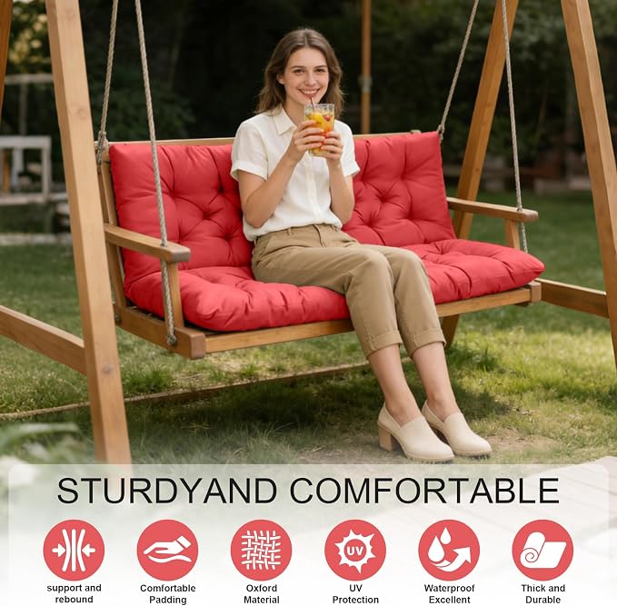 Outdoor Swing Cushions, Porch 3 Seats Swing Cushion Replacement Pad - Image 3