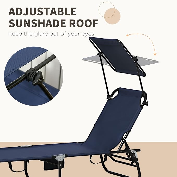 Outsunny Folding Chaise Lounge Pool Lounge Chairs Set of 2, Outdoor Sun Tanning - Image 5
