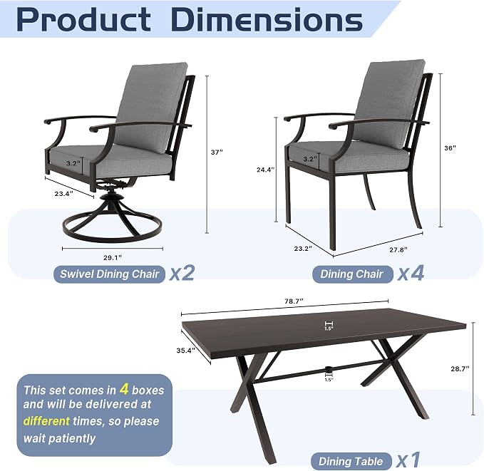 ALAULM 7-Piece Patio Dining Table and Chairs - Image 6