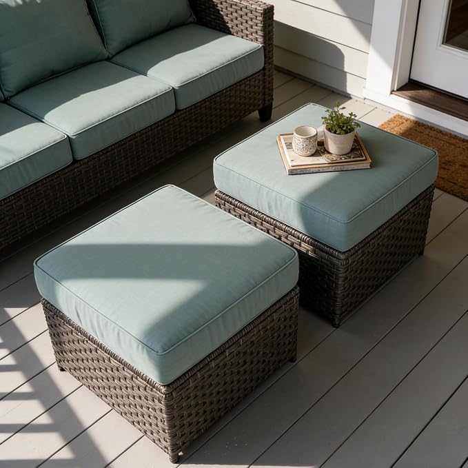 SUNSITT Outdoor Patio Ottoman Set of 2, All Weather Rattan Outdoor Ottoman Set - Image 3