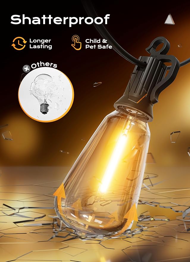 Brightown Outdoor String Lights, 180FT 60+2 LED ST38 LED Patio Lights - Image 9