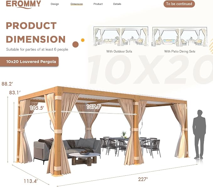 EROMMY Louvered Pergola 10' x 20' Outdoor Hard Top Gazebo - Image 2