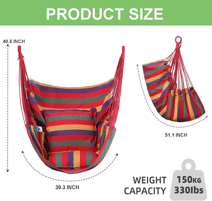 Goutime Hammock Chair, Boho Hanging Rope Ceiling Swing, Macrame Hanging - Image 2