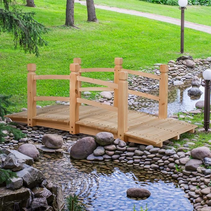 Giantex 5 FT Wooden Garden Bridge, Classic Wood Arc Footbridge by Giantex