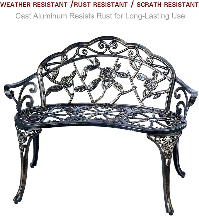 Patio Balcony Bench Double Seat, Anti-Rust Cast Aluminum Patio Garden Bench - Image 4