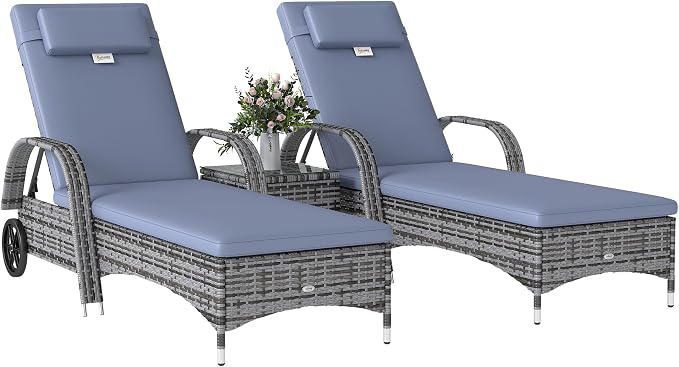 Outsunny Wicker Outdoor Chaise Lounge Chair Set of 3 by Outsunny
