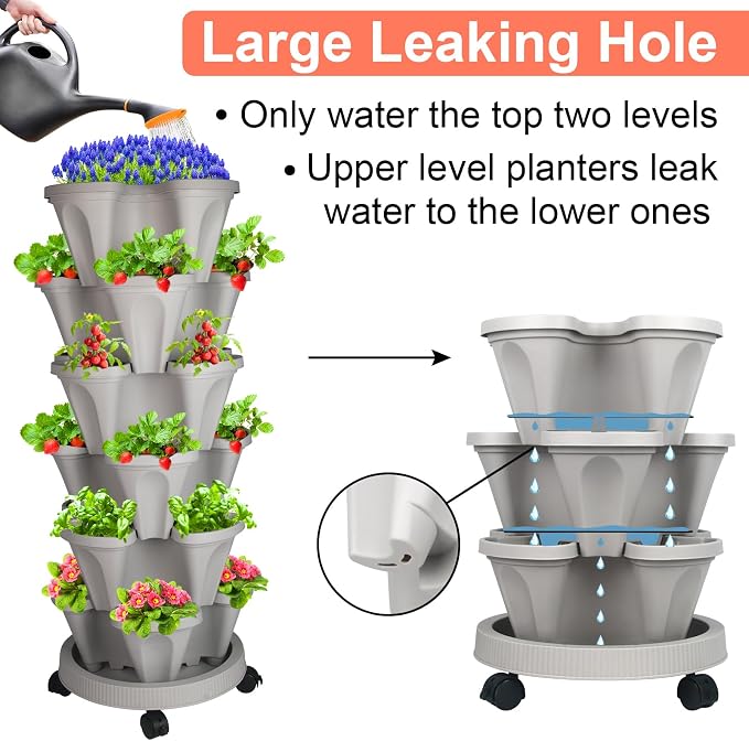 GameXcel Vertical Planter 6 Tier Stackable Planters Garden Planters Strawberry - Image 3