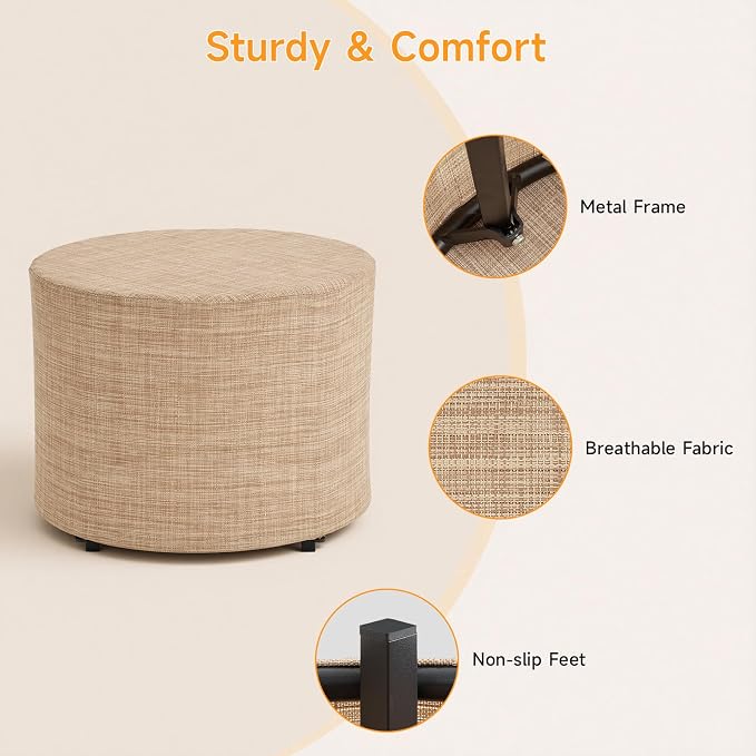 ONBRILL Outdoor Round Ottoman, All Weather Outdoor Footstool - Image 8