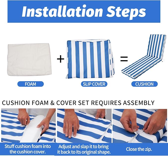 Outdoor Chaise Lounge Cushions for Patio, Waterproof Replacement Seat Pads for - Image 6
