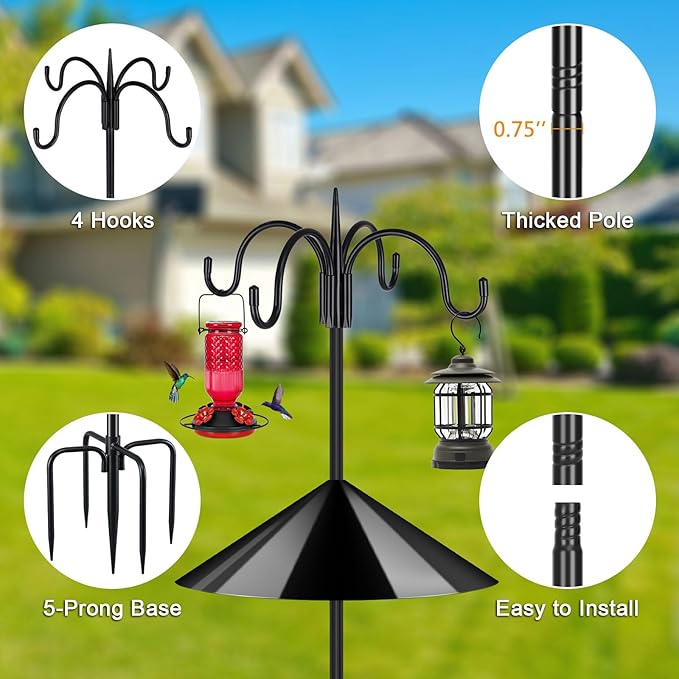 FEED GARDEN 4-Hook Squirrel-Proof Bird Feeder Pole - Image 2