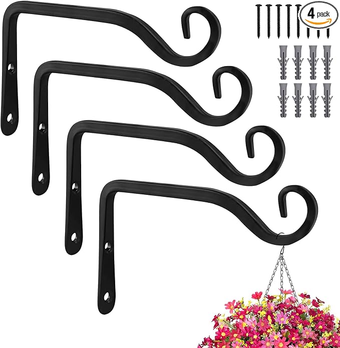 Plant Hangers Outdoor 4 Pack 10 Inch Metal Hanging Plant Bracket Metal Hanging by ROPCIA