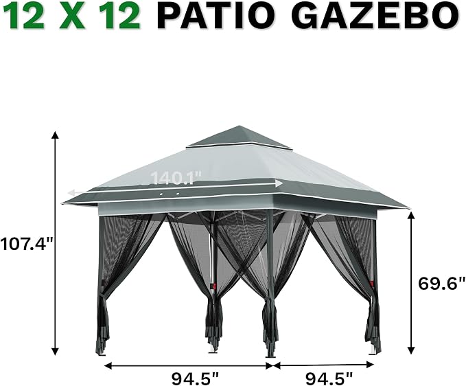 Devoko 12x12 Pop Up Gazebo Canopy Tent - Image 9