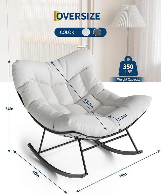 GarveeLife Outdoor Papasan Rocking Chair, Oversized Rocking Chair - Image 2