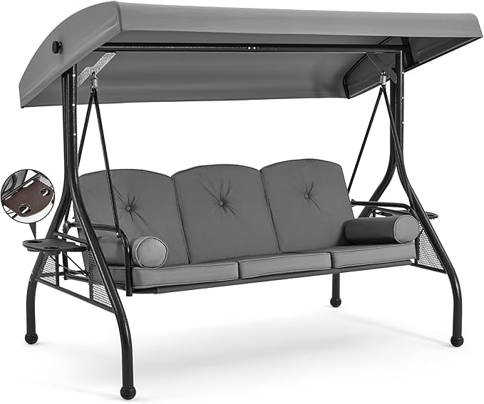 HOMREST 3 Seat Outdoor Porch Swing by HOMREST