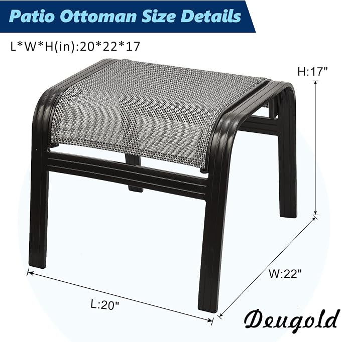 Outdoor Patio Ottoman Seat Textilene Portable Metal Footstool Portable Footrest - Image 3