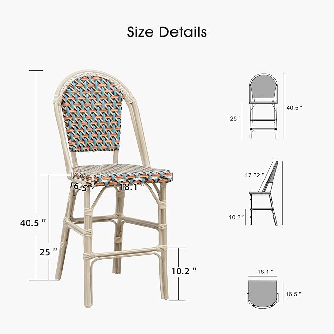 PURPLE LEAF French Counter Height Bar Stool Set of 4 25" White Print Finish - Image 6