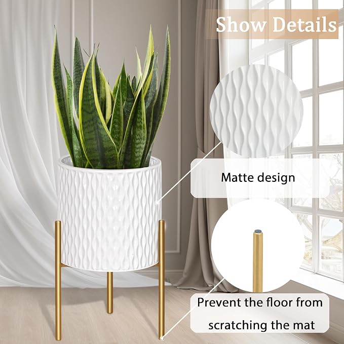 ARNIS Plants Pots with Stand, Unique Mid Century Decorative Metal Flower Pots - Image 3