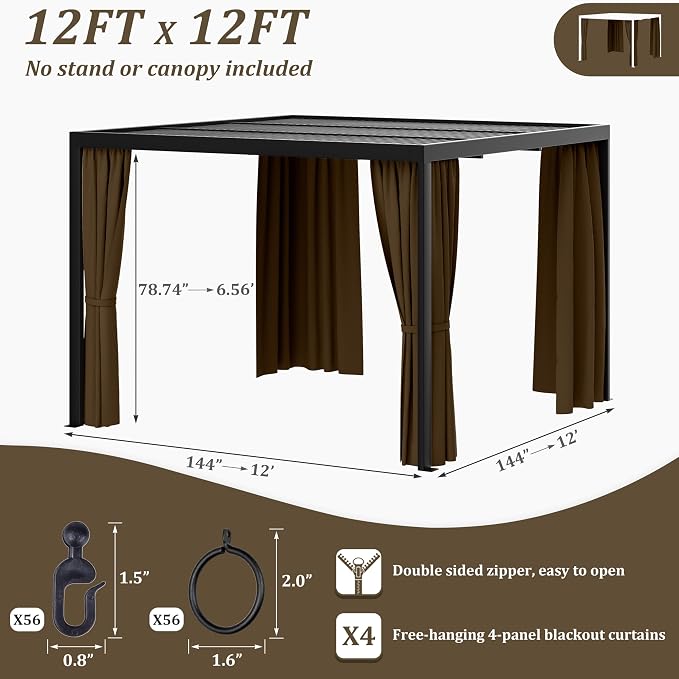 Gazebo Universal Replacement Privacy Curtain, 4-Panels Sidewall Curtains - Image 2
