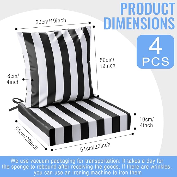 Hoteam 4 Set Outdoor Chair Cushions 20 x 20 Inch Patio Cushions Deep Seat - Image 2