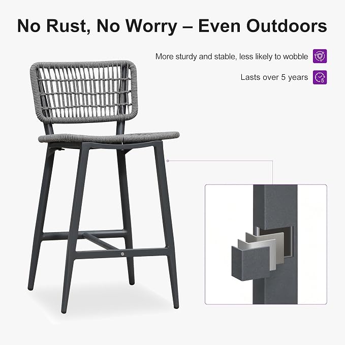 PURPLE LEAF Patio Counter Height Bar Stools Set of 2 Metal Bar Chairs - Image 6