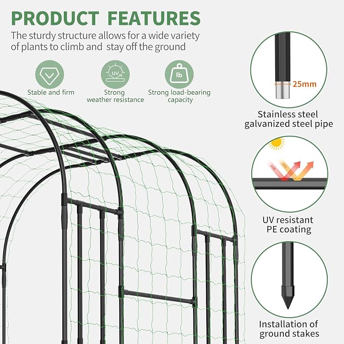 SUNYRISY Garden Arch Trellis for Climbing Plants Outdoor, 47.2" x 59" x 87" - Image 4