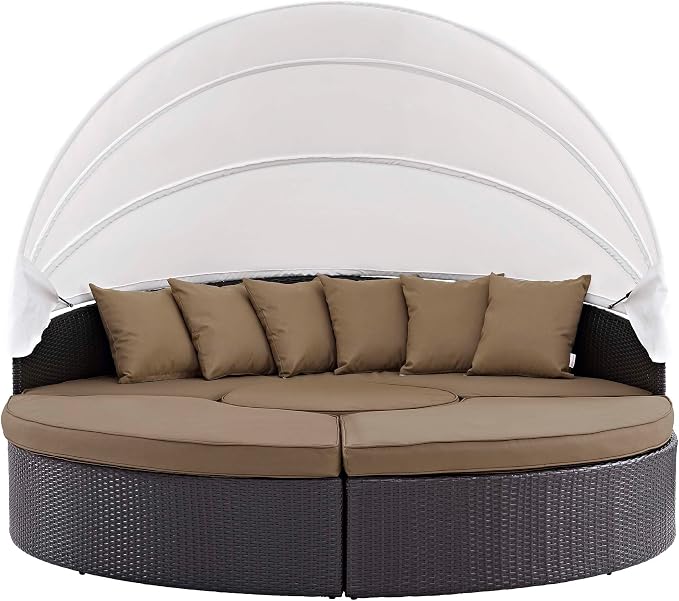 Modway Convene Wicker Rattan Outdoor Patio Retractable Canopy Round Poolside - Image 9