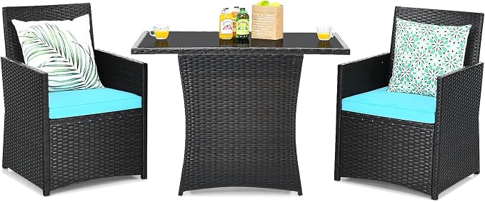 Tangkula 3 Pieces Patio Dining Set, Space-Saving PE Rattan Bistro Set by TANGKULA