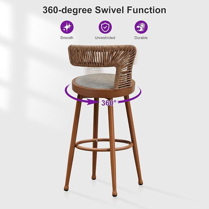 PURPLE LEAF Outdoor Swivel Counter Height Stool Bar Stools Set of 2 Metal - Image 6