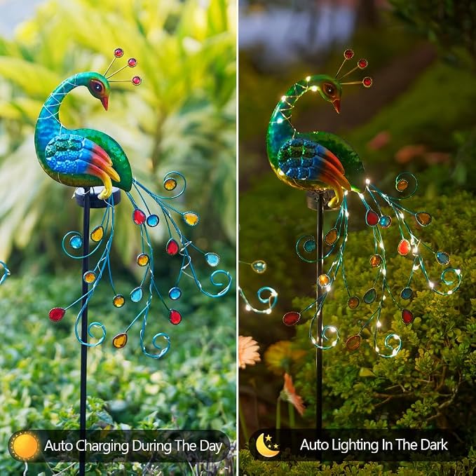 DREAMSOUL 2 Pack Peacock Solar Lights Outdoor, Tall Waterproof LED Outdoor - Image 5