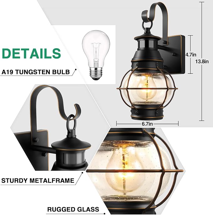 Lamomo Outdoor Wall Sconce, 2 Pack Black Dusk to Dawn Motion Sensor Light - Image 2