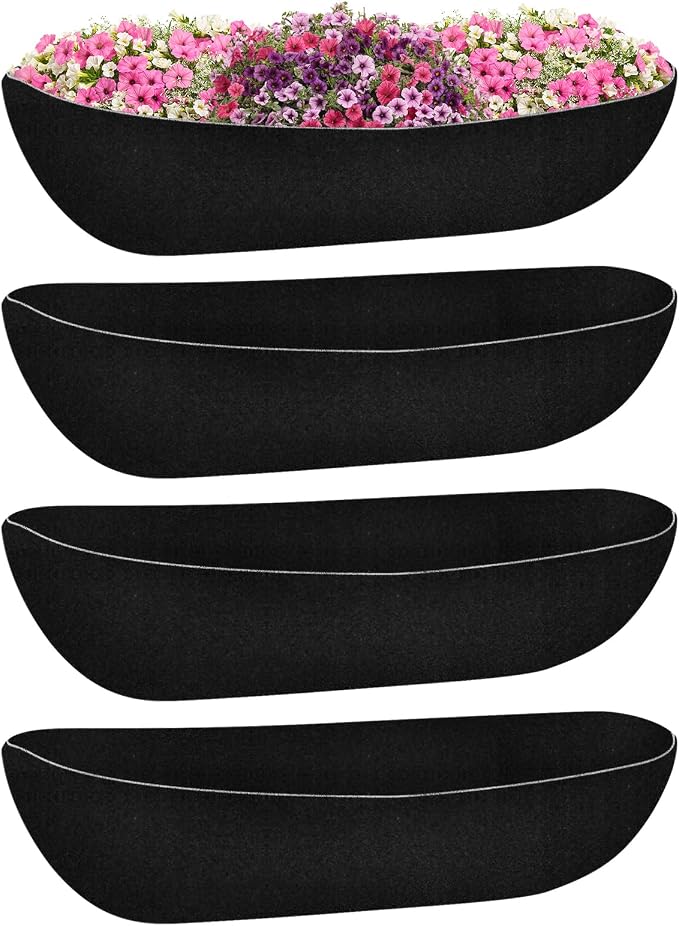Riare 4 Pack 24 Inch Black Felt Window Box Liners- Fabric Trough Planter Basket by Riare