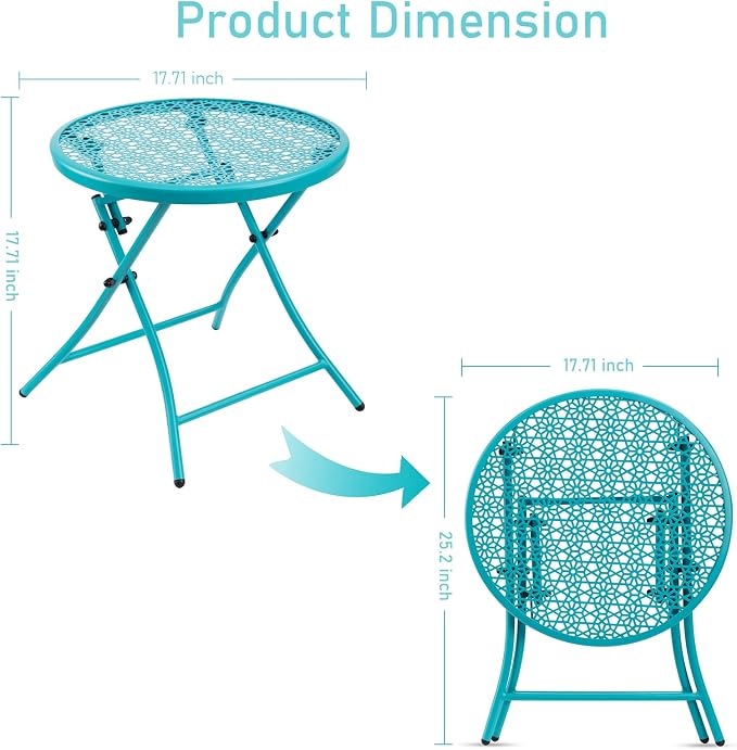 TeoKJ Folding Outdoor Side Tables, Anti Rust Small Patio Table Round Metal - Image 3