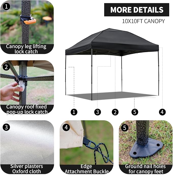 10x10 Pop Up Canopy Tent with 2 Sidewalls, Easy Up Canopy Outdoor Party Sun - Image 3