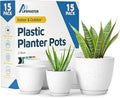 White Gray Plant Pots with Drainage Holes & Saucers 15 Pack, Indoor & Outdoor by LIFEMASTER