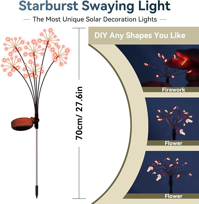 Solar Garden Lights 2 Pack Waterproof Swaying Starburst Light Solar Outdoor - Image 2