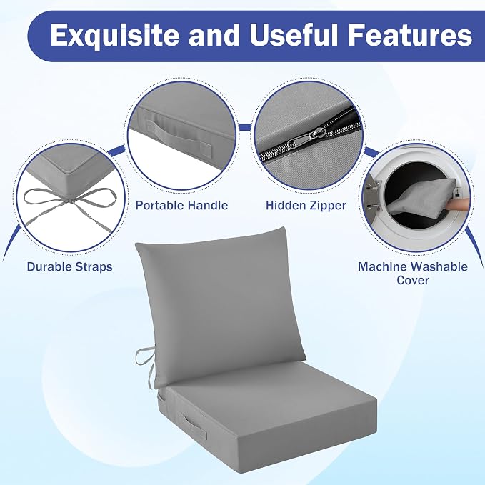 Outdoor Seat Cushion Set, Waterproof & Fade Resistant Patio Chair Cushions - Image 5