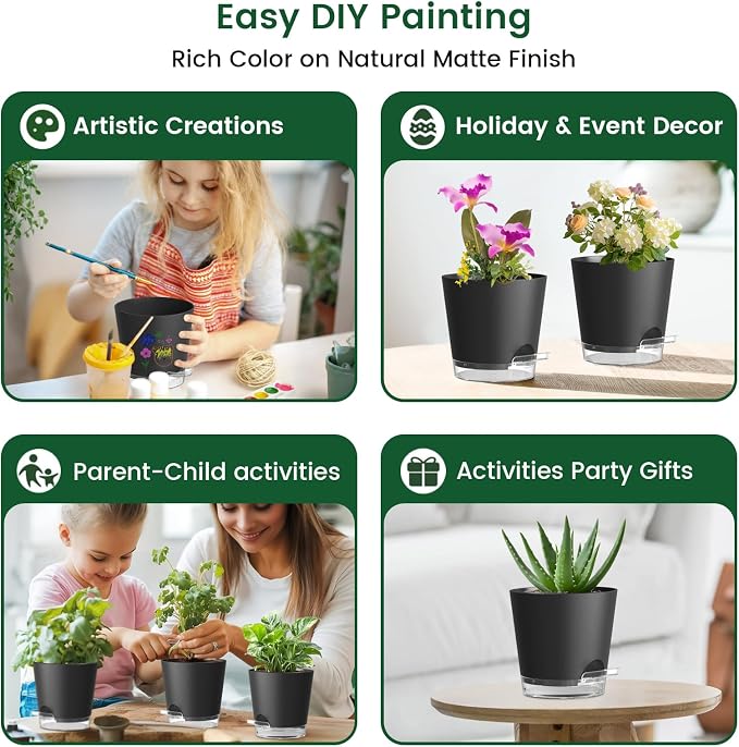 6 inch Self Watering Pots for Indoor Outdoor Plants, 3 Pack Flower Plant Pots - Image 6