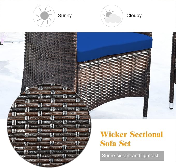 COSTWAY 8PCS Rattan Patio Furniture Set, Outdoor Wicker Rattan Chairs - Image 7
