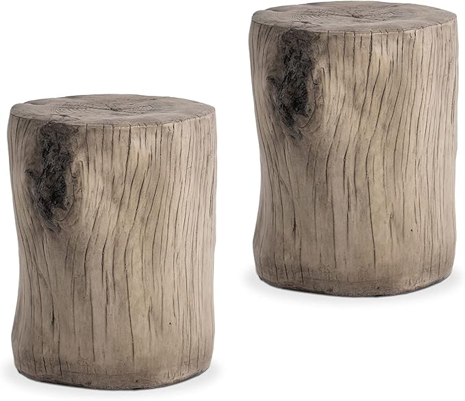 COSIEST 2 Pieses Outdoor Side Table, Hand-Painted Wood Stump Side Table Set of 2 by COSIEST