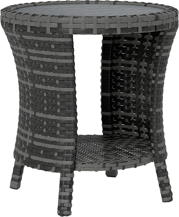 Outsunny 18" Outdoor Wicker Coffee Table, 2-Tier Patio Side Table by Outsunny