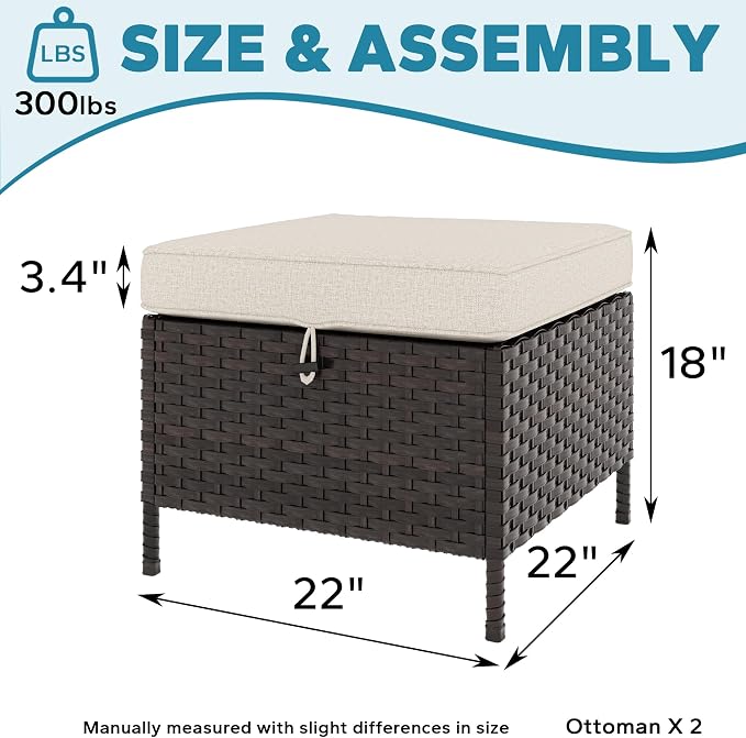 Patio Wicker Ottomans with Removable and Washable Covers, PE Rattan Outdoor - Image 3