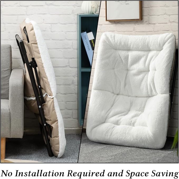 HollyHOME X-Large Saucer Chair, Comfy Oversized Folding Chair, Faux-Fur Reading - Image 7