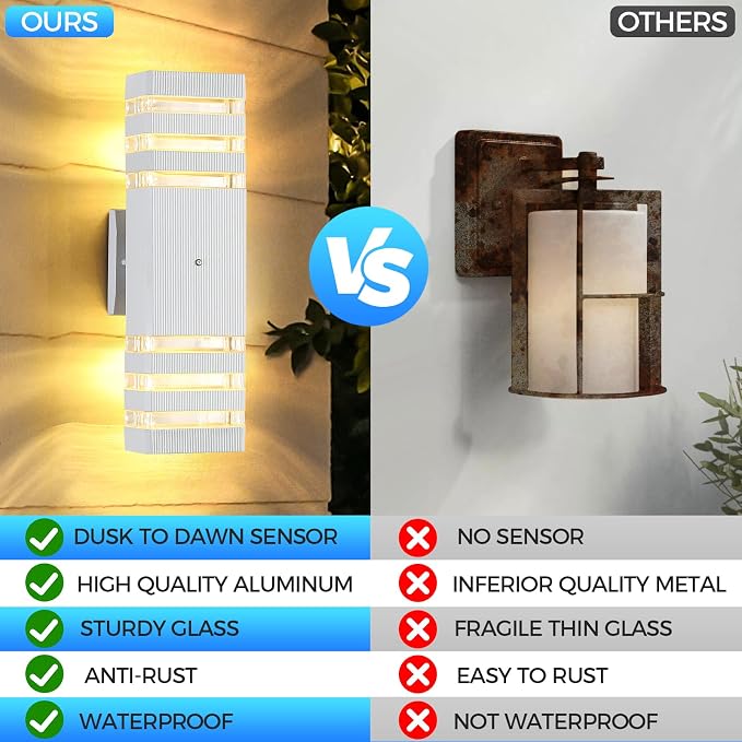 Dusk to Dawn Outdoor Wall Lights Modern Exterior Lighting Fixtures, 2 Pack - Image 4