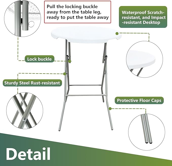 28in Cocktail Table, no Assembly Required, High Top Bistro Round Plastic - Image 4