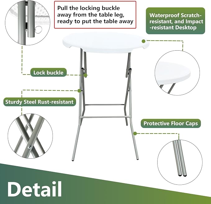 32in Cocktail Table, no Assembly Required, High Top Bistro Round Plastic - Image 4