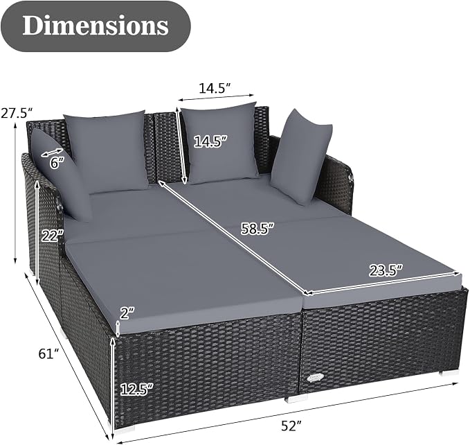 Tangkula Outdoor Rattan Daybed, Wicker Furniture - Image 7