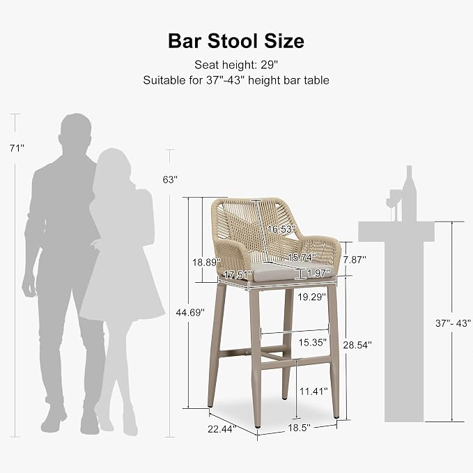 PURPLE LEAF Outdoor 29" Bar Stools Set of 2, Boho Patio Bar Height Chair - Image 3