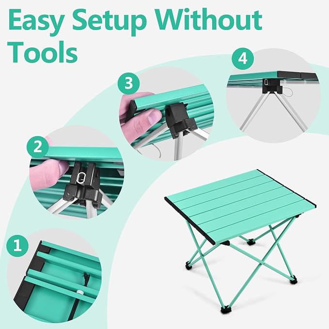 Grope Camping Table with Aluminum Table Top, Folding Beach Table Easy to Carry - Image 5