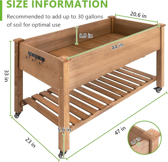 Raised Garden Bed with Legs & Wheels –, Outdoor Elevated Planter Box with - Image 2